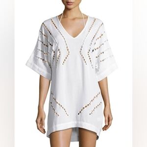 NWT VIX paula hermanny Luma Embroidered Caftan Coverup, Off White | size m